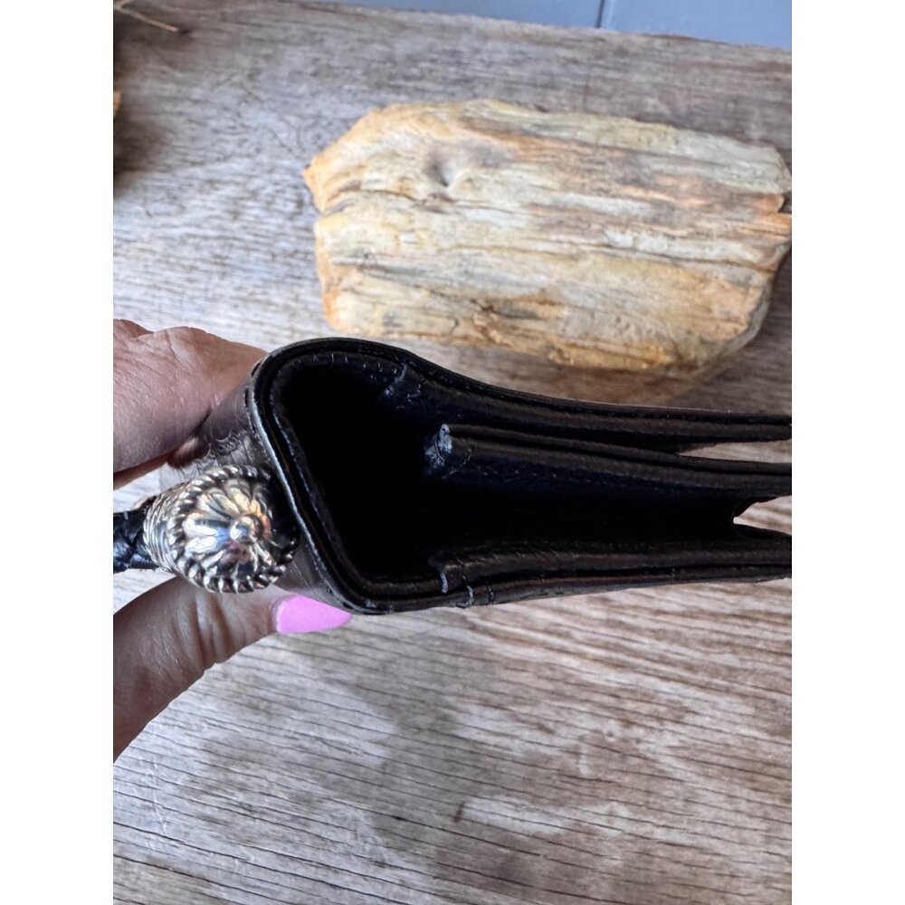 Brighton Black Croc Embossed Leather Organizer Wallet Mini Clutch Braided Handle - Picture 8 of 8